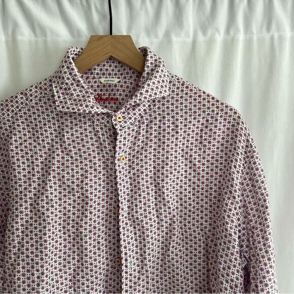 Stenstroms Linen Fitted Body Men's Red floral Pattern Long Sleeve Shirt sz XXL